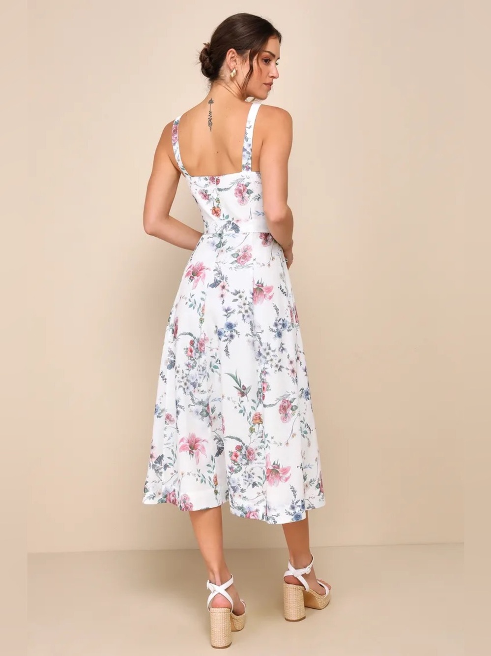 New Lulus Sunny Posture Ivory Floral Sleeveless Midi Dress Size Medium - Picture 4 of 5